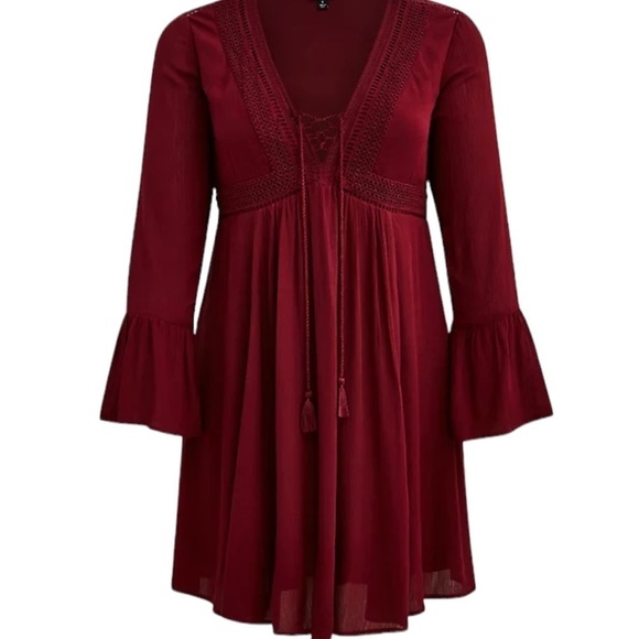 NET’S TORRID MINI GAUZE Burgundy LACE-UP SKATER DRESS SZ 1X - Picture 4 of 9